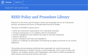 Homepage of RISD policies website