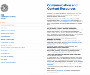 Image of RISD Communications Guide hompage